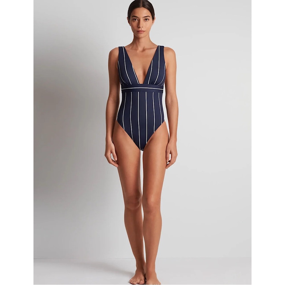 Lauren Ralph Lauren Navy and White Striped One-Piece Swimsuit
